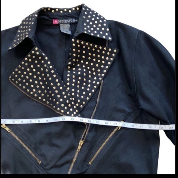 Vintage 90's black jean moto jacket with gold embellishments by IB Diffusion - Picture 5 of 7